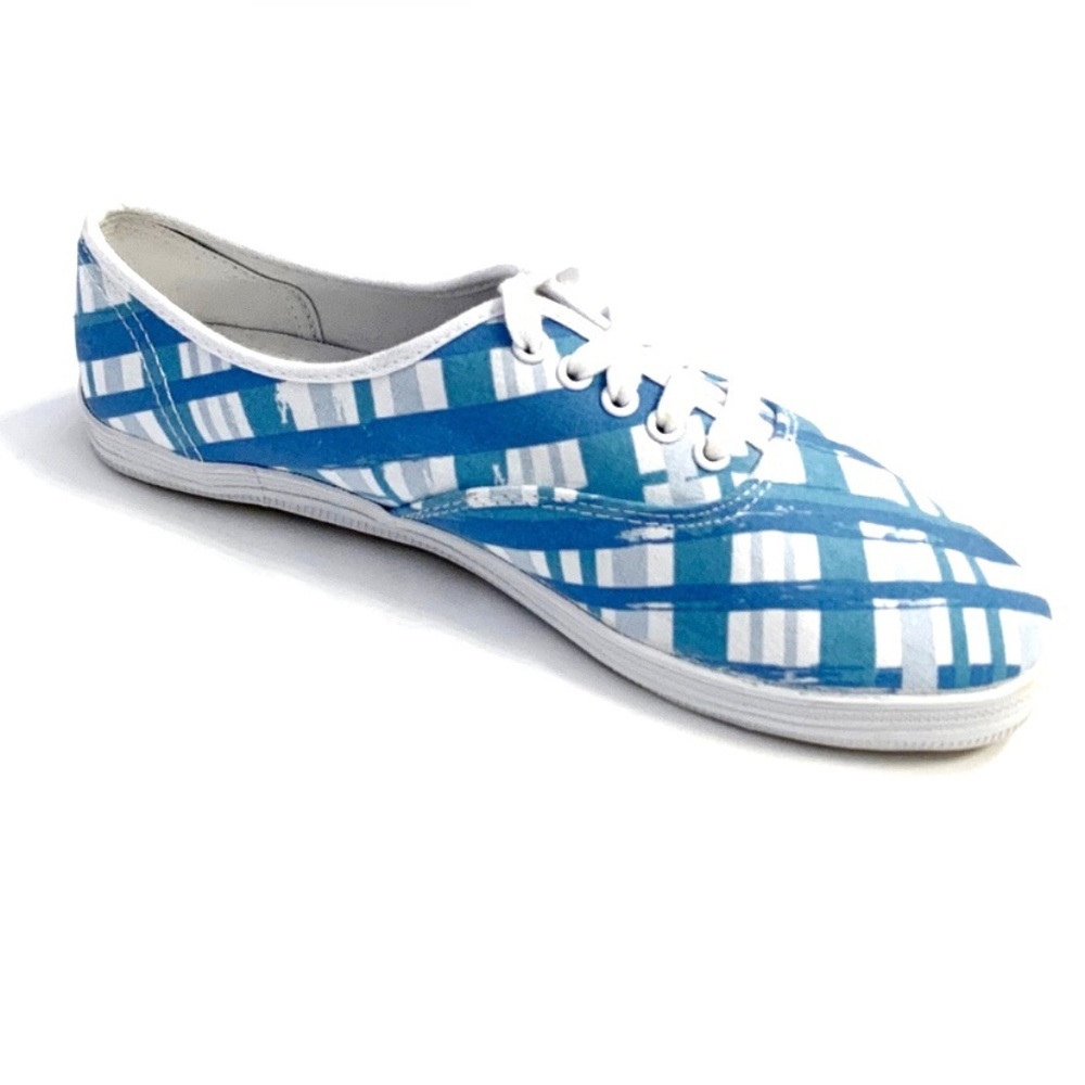 City Sneaks Sky Blue & White Plaid Canvas Lace Up Sneakers